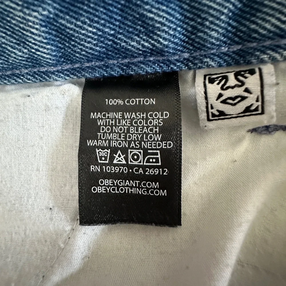 Obey Mens Carpenter Jeans Light Wash Blue Size 32 Streetwear Workwear Loose Fit